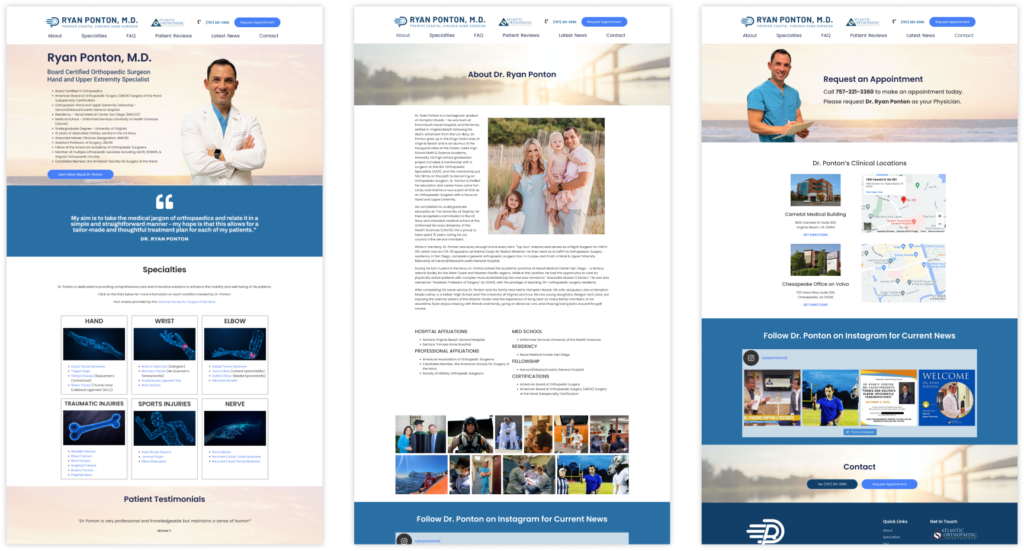 Dr. Ryan Ponton website design mockups using the new brand identity