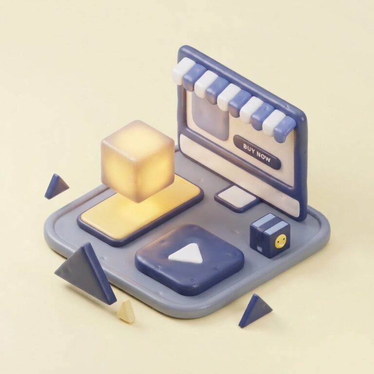 Isometric 3D illustration of an online storefront for Bowtie