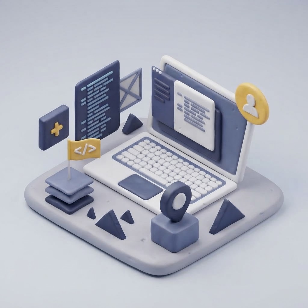 Isometric 3D illustration of a laptop workspace for Bowtie
