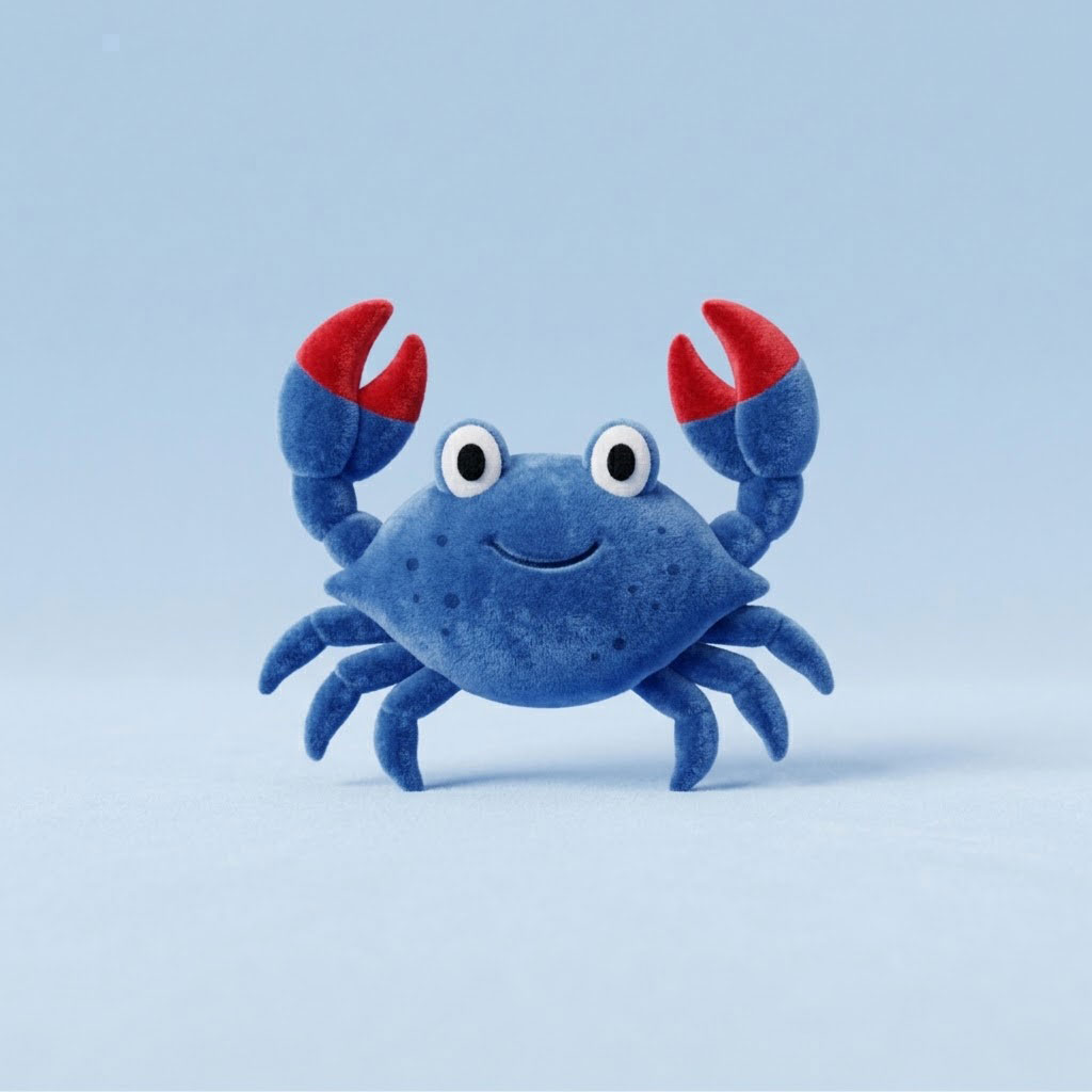 Riverside Pediatrics plush 3D crab mascot illustration