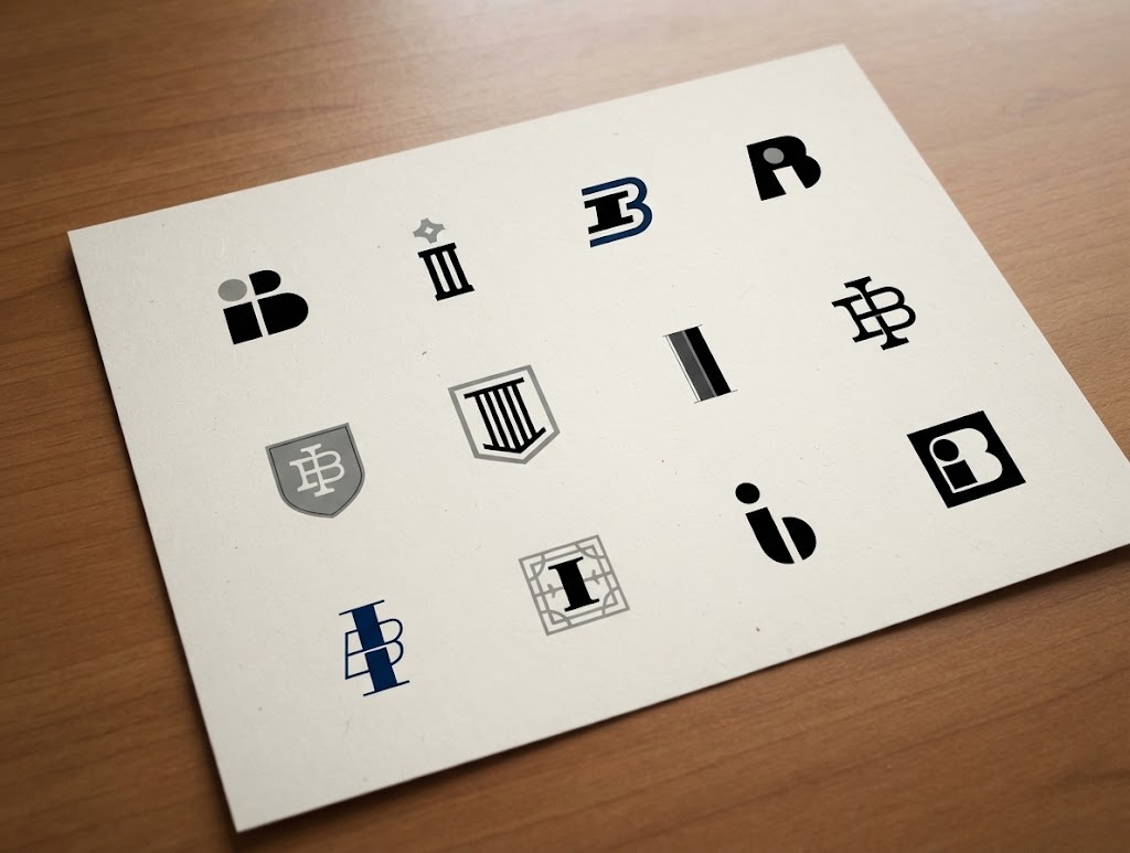 Integrity Bank for Business logo explorations printed on paper